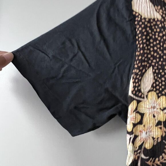 VINTAGE Sun Babies Hawaii Dress Womens Small Black Floral Patchwork Midi 90s - Picture 6 of 13